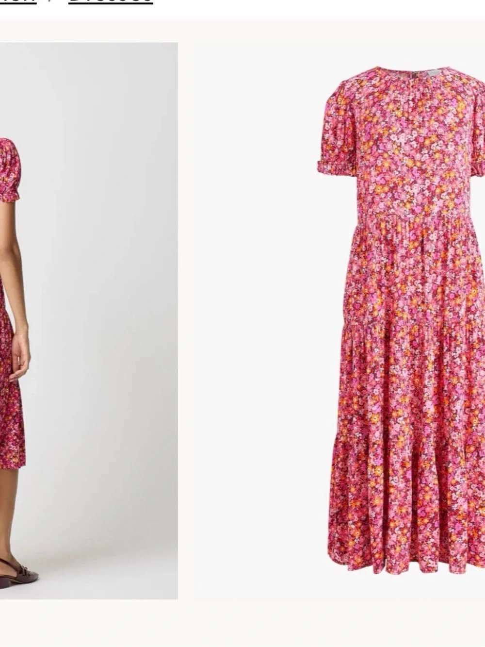 J.Crew Factory Puff-Sleeve Tiered Midi Dress Floral XXS Burgundy Pink Orange